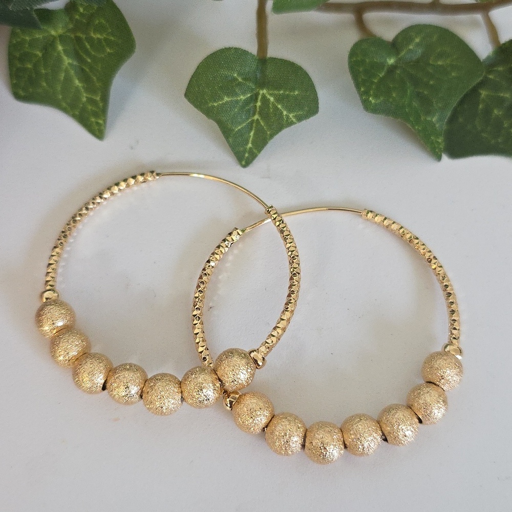 Gold Filled Frosted Bead Hoop Earrings